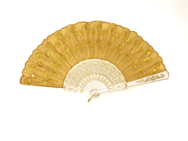 White Frame Sequins Fabric Fan - 9 in. - Image 11
