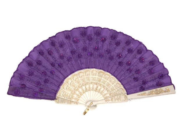 White Frame Sequins Fabric Fan - 9 in. - Image 6