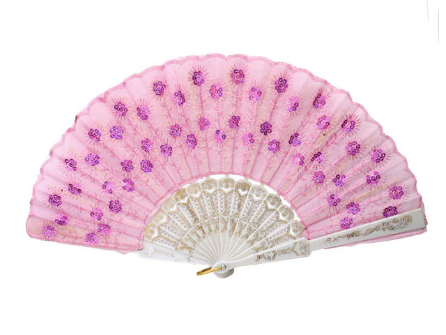 White Frame Sequins Fabric Fan - 9 in. - Image 7