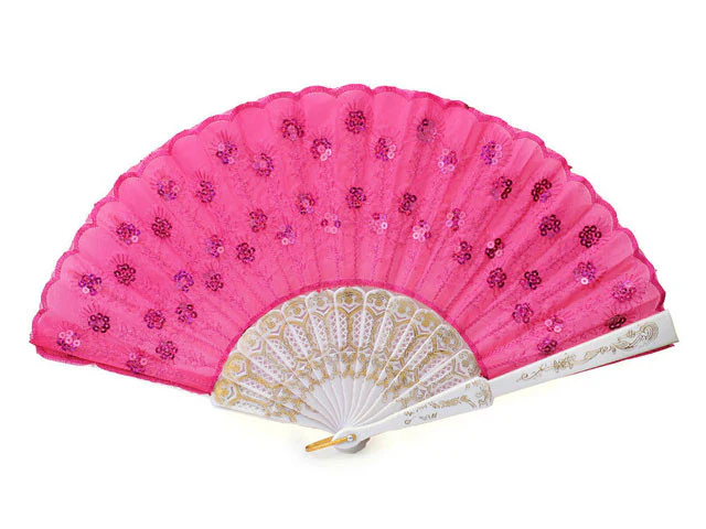 White Frame Sequins Fabric Fan - 9 in. - Image 8