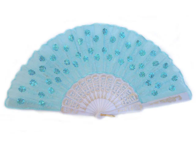 White Frame Sequins Fabric Fan - 9 in. - Image 9