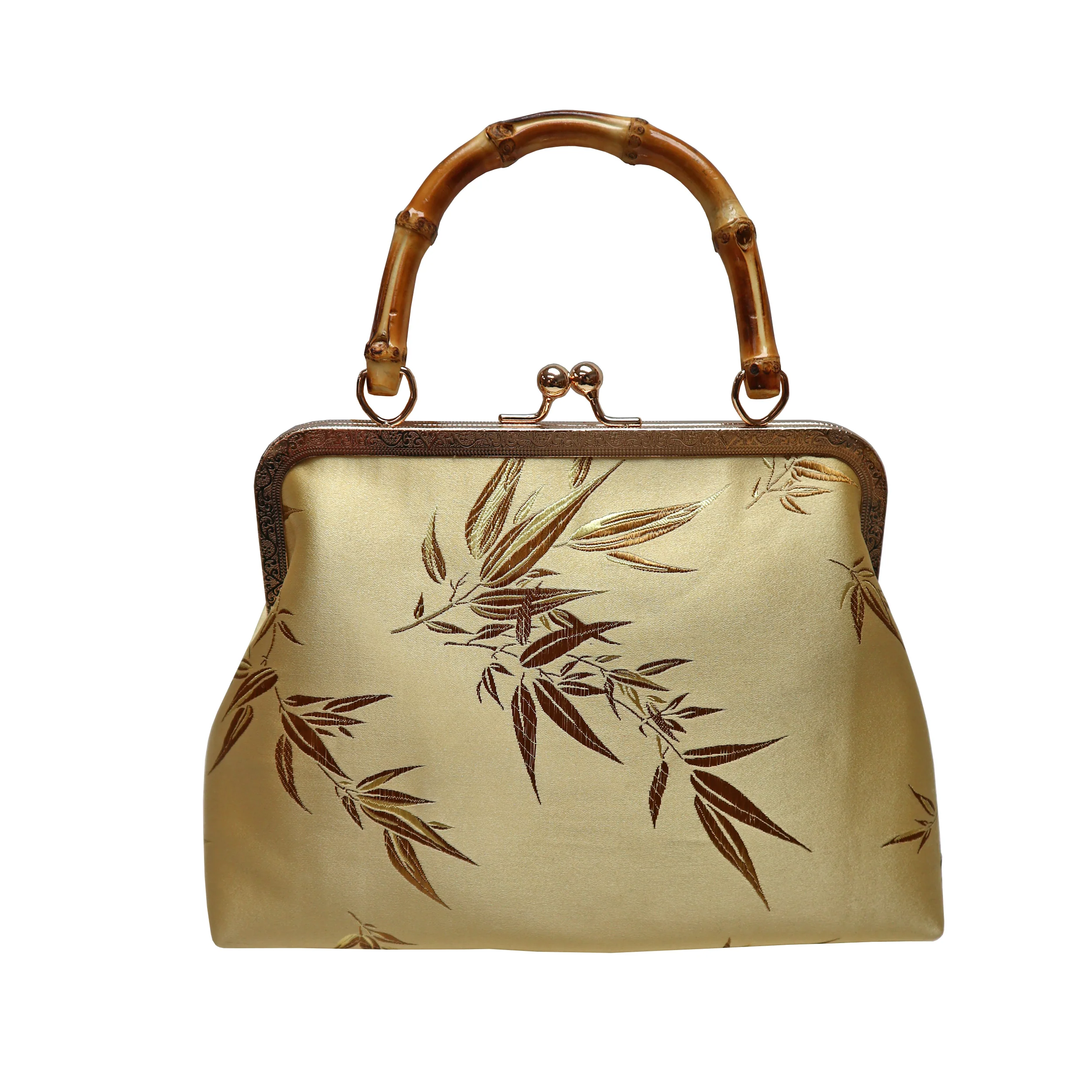 Purse with Bamboo Handle and Bamboo Leaf Pattern (Various Colors) - Image 3