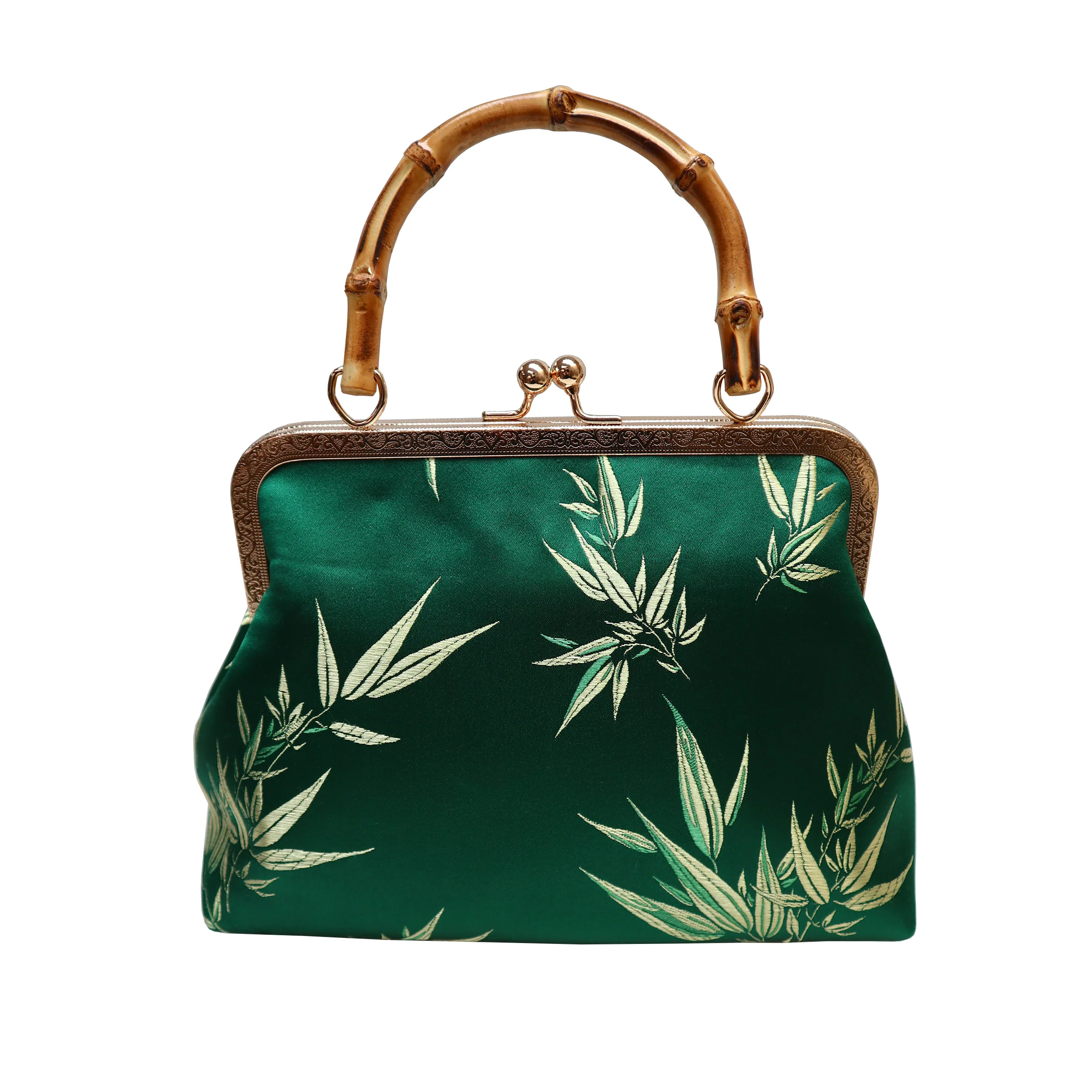 Purse with Bamboo Handle and Bamboo Leaf Pattern (Various Colors) - Image 4