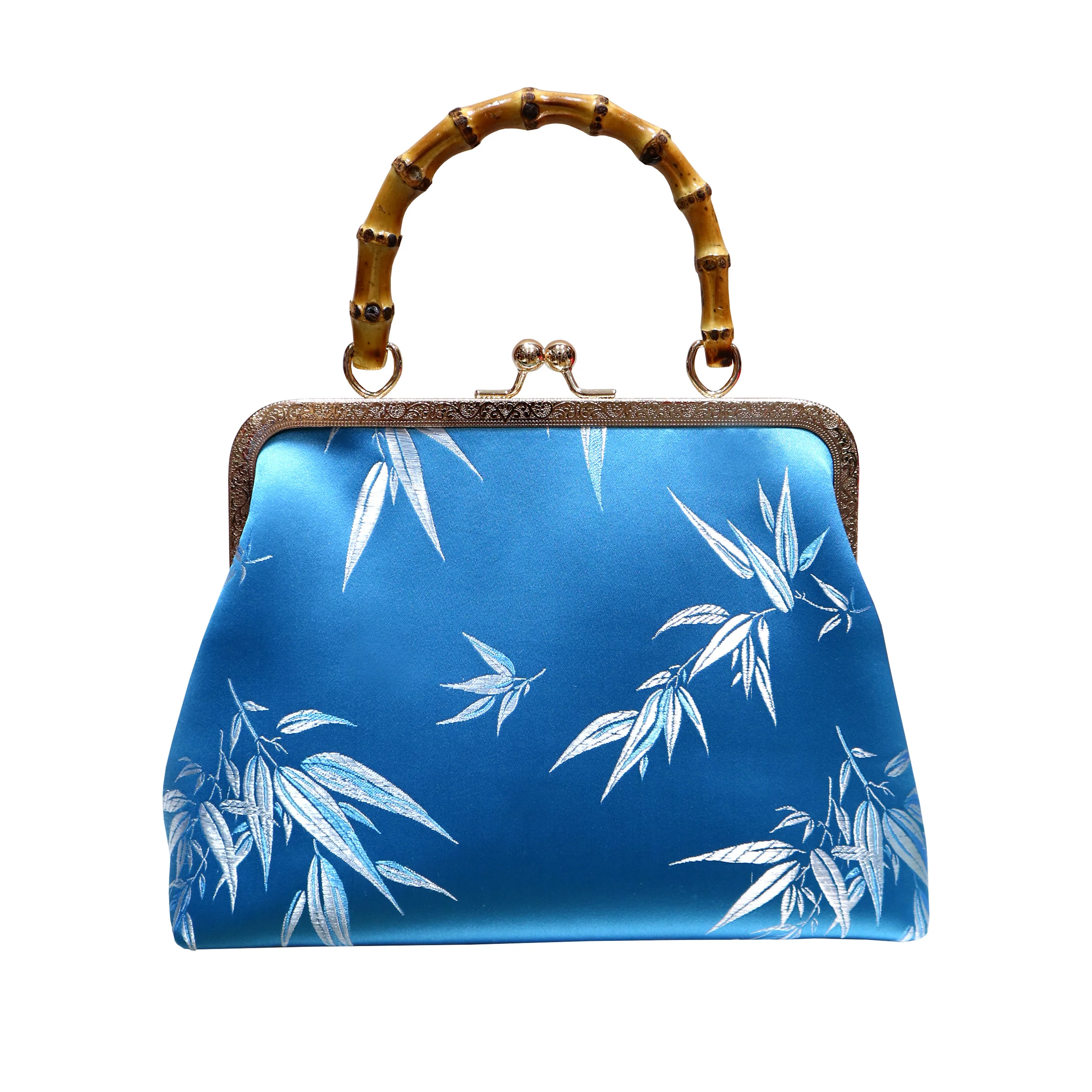 Purse with Bamboo Handle and Bamboo Leaf Pattern (Various Colors) - Image 5