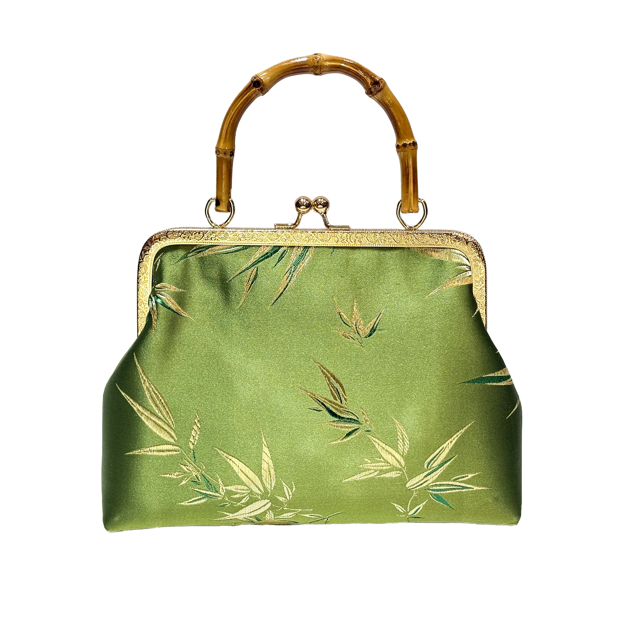 Purse with Bamboo Handle and Bamboo Leaf Pattern (Various Colors) - Image 6